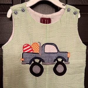 Green Seer Sucker Easter Overalls